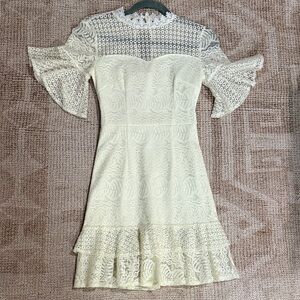 Chic Lace Cream Dress with Ruffle Sleeves